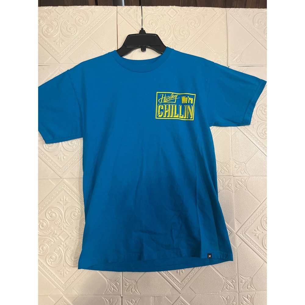 Hurley Blue Graphic T-Shirt Were Chillin Rat on Lowrider Bike Mens small